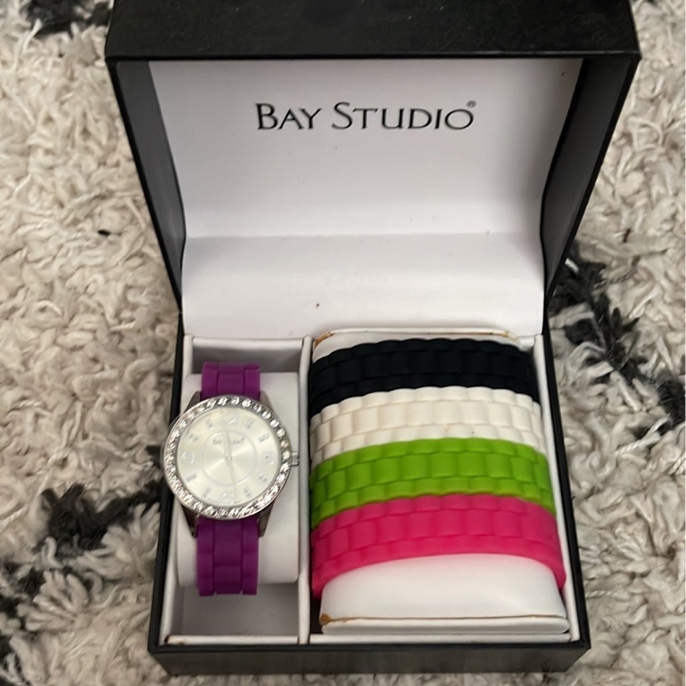 Bay Studio Silver Watch with Vibrant Bands